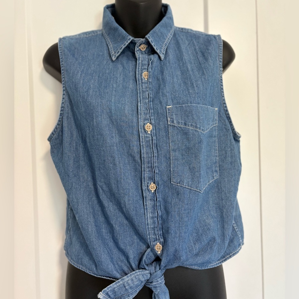 Mother Sleeveless Foxy Knot Soft Denim Tie Front Top Women's Size Large